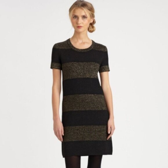 KATE SPADE l Freyda Sparkle Stripe Gold Black Sweater Dres Short Sleeve Sz. XL - Picture 1 of 9